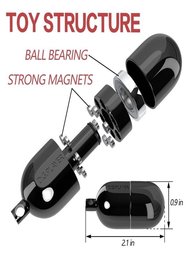 D.G.PLAYER D.G. PLAYER Fidget Toys Adults: Premium Capsules Metal Magnetic Fidget Slider Cliker- Spin, Push, Wear as Pendant - Ultimate Stress Relief & Focus Enhancer for Busy Hands(Black) - Image 2